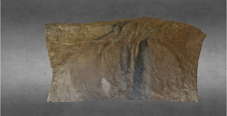 3D model of left hand area of Cova dels Cavalls, real color.